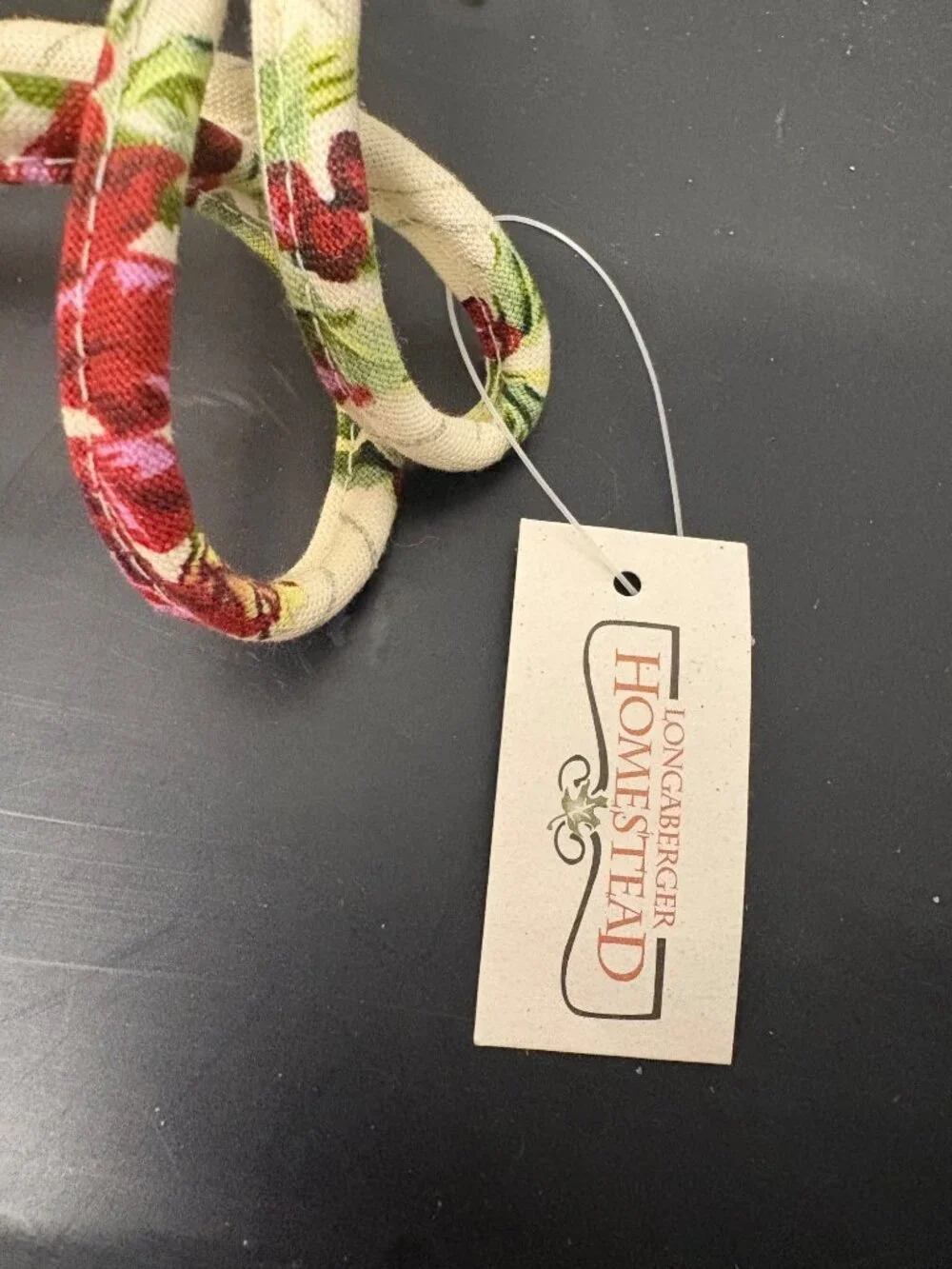 Longaberger Christmas Fabric Tote Gift Bag Embroidered Holiday Holly Pattern